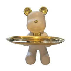 GENERICO - Adorno Decorativo Osito con Bandeja Estilo Moderno - Adorno Elegante para Sala Regalo Ideal