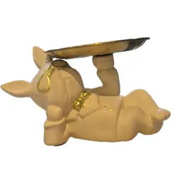 GENERICO - Adorno Decorativo de Perro con Bandeja Dorada - Adorno Elegante para Sala Regalo Ideal