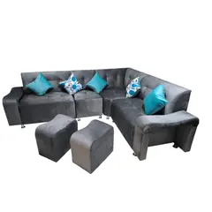 GENERICO - Seccional BURBUJA 4 CUERPOS 2 PUFF + 5 cojines de regalo gris oscuro