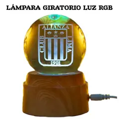 ALIANZA LIMA - Lampara Esfera Cristal Alianza Giratorio + luz RGB - 8 cm