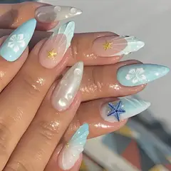 GENERICO - Uñas press on Relieve 3D Celeste Mar