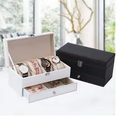 GENERICO - Organizador de Relojes y Joyas de Doble Capa Fibra de Carbono