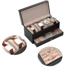 GENERICO - Estuche Organizador De Relojes De Cuero Doble Capa con 4 Compartimentos