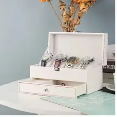 GENERICO - Estuche Organizador De Relojes De Cuero Doble Capa con 4 Compartimentos