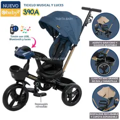 EBABY - Triciclo para niño musical y luces 390A Azul