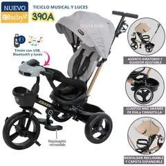 EBABY - Triciclo para niño musical y luces 390A Gris
