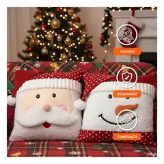 GENERICO - Set 2 Fundas de Cojin Navideño con Muñeco de Nieve y Santa en Rojo Y Blanco
