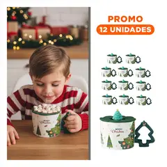 SKYBLOO - Pack12 Adorno Navidad con Taza Asa Arbol y Tapa Arbol para Mesas Decoradas Verde