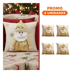 RYBIU IMPORT - Pack4 Cubierta de Almohada con Papa Noel Dorado y Toques Elegantes en Beige