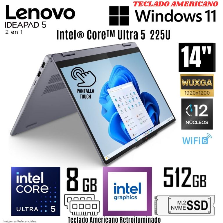 Laptop IdeaPad 5 2 en 1 Intel Ultra 5 225U 8GB RAM 512GB SSD 14" WUXGA Touch