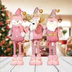 NOEL - PACK DE 3 MUÑECOS PATILARGAS - DECORACION NAVIDAD - 60CM ALTO X 15CM ANCHO HOLLY PINK
