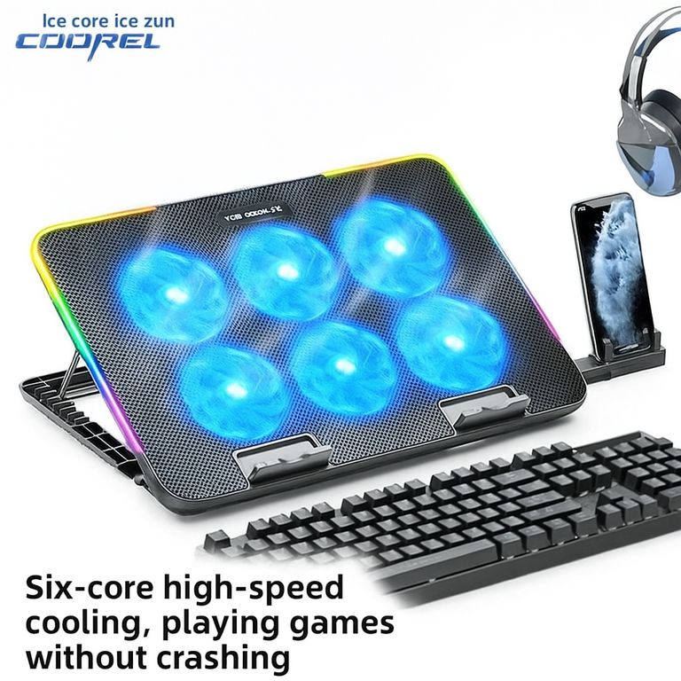 Soporte laptop 6 Coolers Aluminio con Pantalla LED