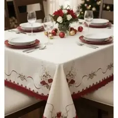 SALA FABULOSA - Mantel navideños bordado blanco