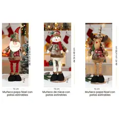 NOEL - PACK DE 3 MUÑECOS PATILARGAS - DECORACION NAVIDAD - 60CM ALTO X 16CM ANCHO SANTA NAVIDAD