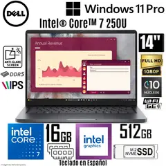 DELL - Laptop Pro 14 PC14250 Intel Core 7 250U 16GB 512GB SSD 14" FHD Win 11 Pro