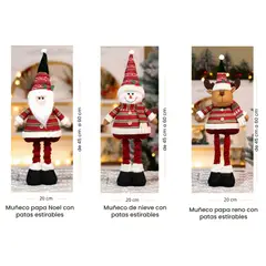 NOEL - PACK DE 3 MUÑECOS PATILARGAS - DECORACION NAVIDAD - 60CM ALTO X 20CM ANCHO TRADITIONAL XMAS