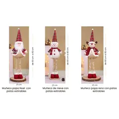 NOEL - PACK DE 3 MUÑECOS PATILARGAS- DECORACION NAVIDAD- 92CM ALTO X 25CM ANCHO PAPÁ CHAMPAGNE GRANDE