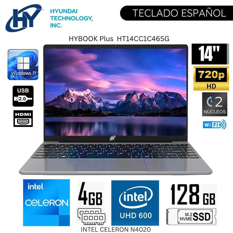 Laptop HyBook Plus Intel Celeron N4020 4GB RAM 128GB SSD 14.1" HD Windows 11 S (HT14CC1C46SG)