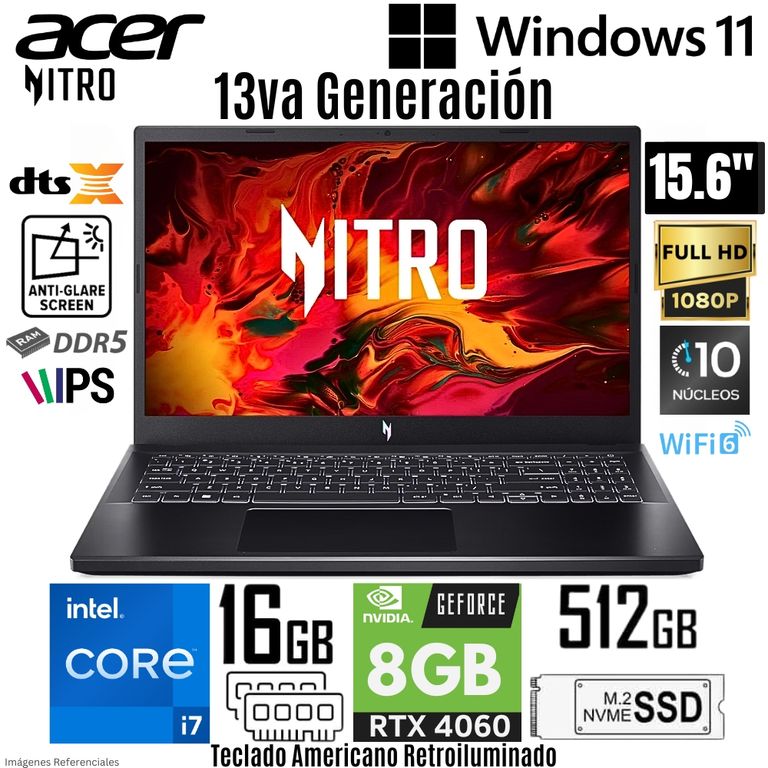 Laptop Nitro V15 ANV15-51-789J Intel Core i7-13620H 16GB RAM 512GB SSD RTX 4060-8GB 15.6" FHD