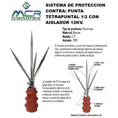 GENERICO - PARARRAYO TETRAPUNTAL DE 12 CON AISLADOR 12KV O SISTEMA DE PROTECCION PUNTA