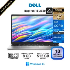 DELL - Laptop Inspiron 3520, 15.6" FHD IPS, Core i7 1255U 12va GEN, RAM 8GB, SSD 512GB, Windows 11 Pro