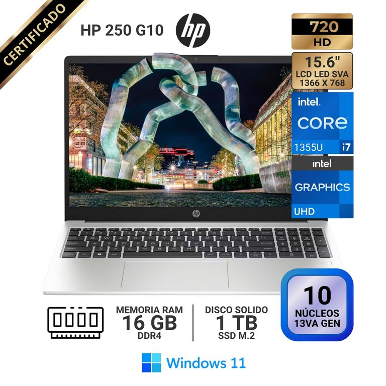 Laptop 250 G10, 15.6" LCD LED HD SVA, Core i7-1355U 13va GEN, RAM 16GB, SSD 1 TB, Windows 11