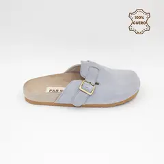 FAR WEST - Pantufla Sueco Mujer y Hombre Harper Color Acero de Cuero