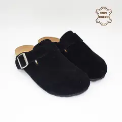 FAR WEST - Pantufla Sueco Mujer y Hombre Harper 20 Color Negro de Cuero