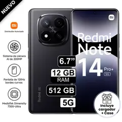 REDMI - Celular Xiaomi Note 14 Pro Plus 5G 6.6" Pulg 12GB RAM 512GB 200MP Negro