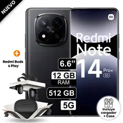 REDMI - Celular Xiaomi Note 14 Pro Plus 5G 6.6" Pulg 12GB RAM 512GB 200MP Negro + Buds 6 Play