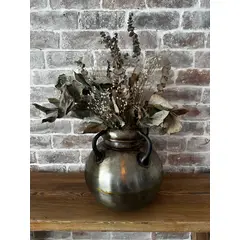 ANTIQUE DECCO - Jarrón - Florero Decorativo Industrial de Hierro con 4 Asas – Vintage & Rústica - 30 cm x 32 cm