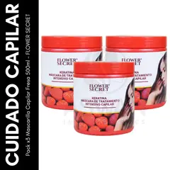GENERICO - Pack x3 Mascarilla Capilar Fresa 500ml - FLOWER SECRET