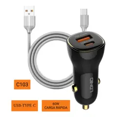 LDNIO - Cargador de Carro Carga Rápida 60W Tipo C Negro C103