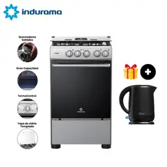 INDURAMA - Cocina a Gas Fontana de 4 Hornillas - Gris + Hervidor Oster