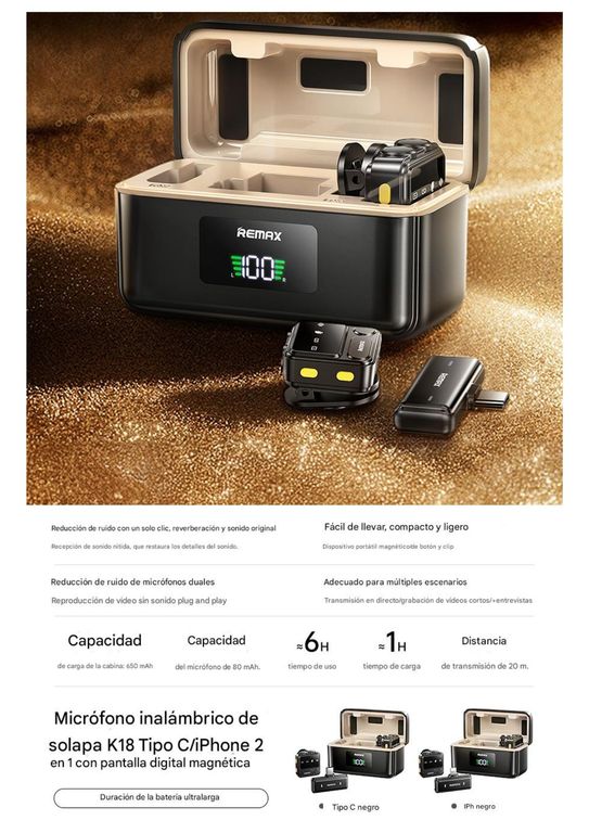 MICROFON0 INALAMBRICO SOLAPERO K18 2025 REMAX, TIPO C