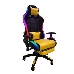 TEMEL - Silla Gamer Amarillo Reclina 180° Reposapiés y Luces RGB