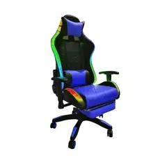 TEMEL - Silla Gamer Azul Reclina 180° Reposapiés y Luces RGB