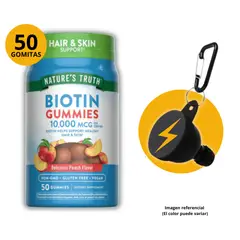 NATURE'S TRUTH - BIOTINA 10.000 MCG - 50 GOMITAS SIN AZUCAR SABOR DURAZNO + PORTASUPLEMENTOS