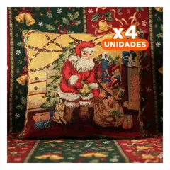 GENERICO - Pack4 Almohada de Navidad con Santa y Regalos con Fondo Rojo Y+Regalo Sticker