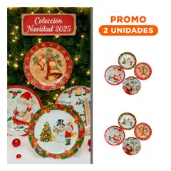 GENERICO - Pack2 Figura de Casa Set 4 Platos de Navidad Campanas Santas Festivo 27cm Elegante