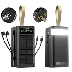 GENERICO - Power Bank 50000mAh con Panel Solar Carga 225W y Cables Integrados