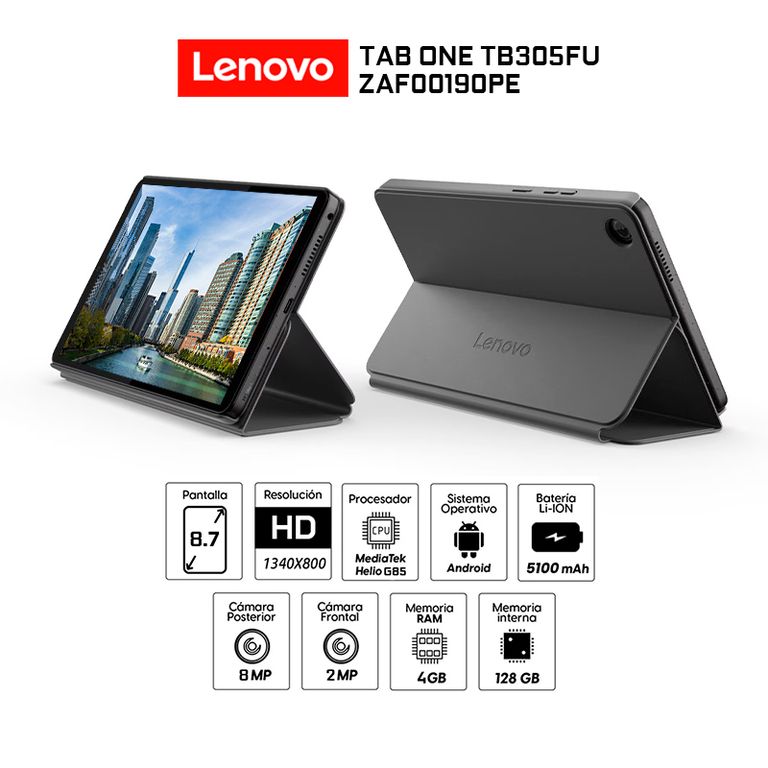 Tablet Tab One TB305FU 4Gb Ram 128Gb eMMC 87″ Android 14+Folio Case ZAF00190PE-Luna Grey
