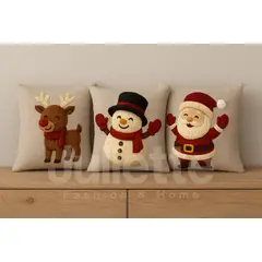 GENERICO - FUNDAS NAVIDEÑAS DECORATIVAS CON EFECTO DE BORDADO Y APLICACIONES KIT 3