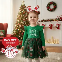 GENERICO - VESTIDO NAVIDEÑO DE NIÑA - LA MÁGIA DE LA NAVIDAD INCLUYE VINCHA