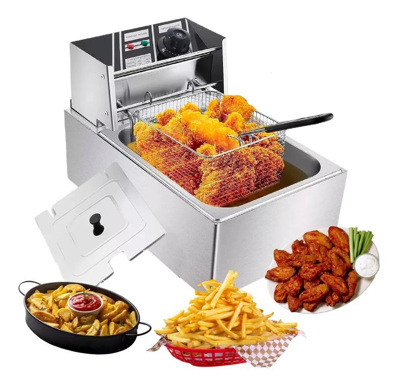 Freidora Electrica Capacidad 6 Litro Industrial Acero Inox Plateado