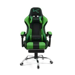 KUZLER - Silla Gamer Verde Masajeador Lumbar Reposapiés y Base Metálica RIK-101G