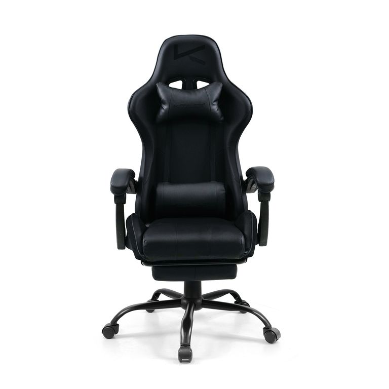 Silla Gamer Negra Masajeador Lumbar Reposapiés y Base Metáli