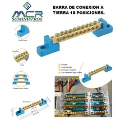 GENERICO - BARRA DE CONEXION A TIERRA DE 10 POSICIONES, COLOR AZUL.