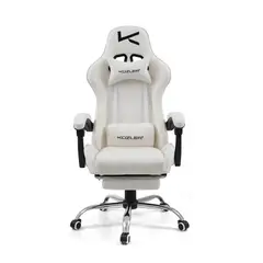 KUZLER - Silla Gamer Blanca Masajeador Lumbar Reposapiés y Base Metálica RIK-101AW