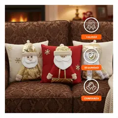 GENERICO - Funda de Cojín Navideña con Muñeco de Nieve y Santa Claus Dorado Rojo Beige